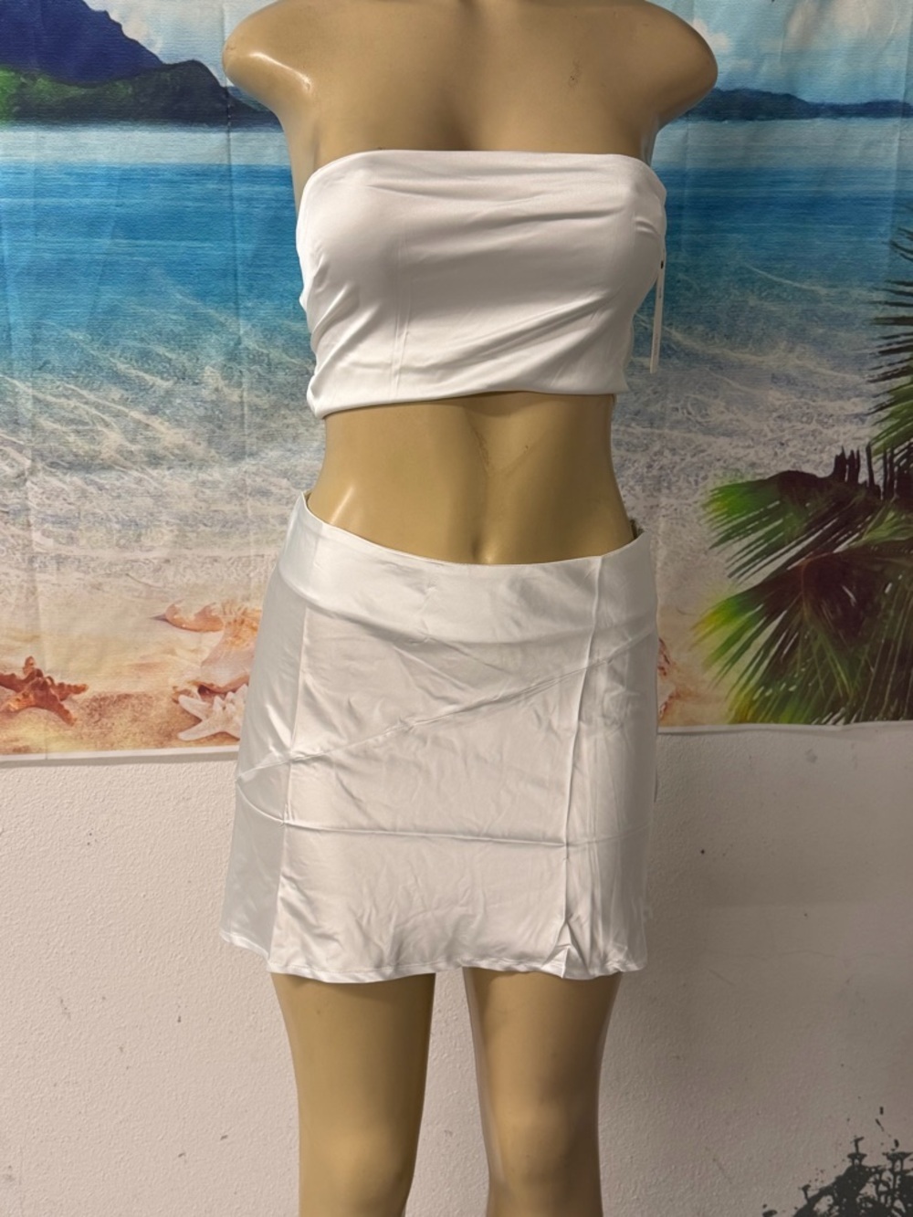 White Strapless Tube Top and Mini Skirt Set